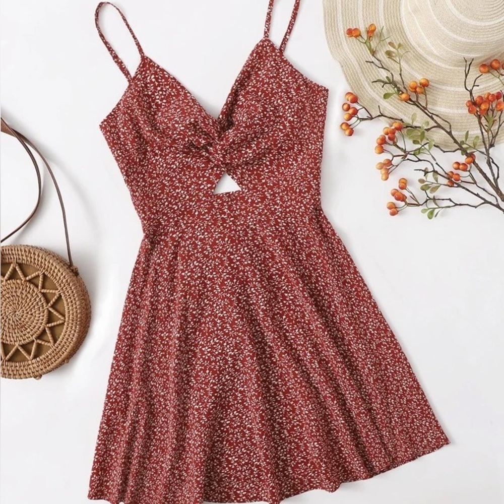 Red Twist Front Tie Back Dress